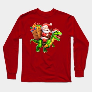 Santa Claus Riding T-REX Long Sleeve T-Shirt